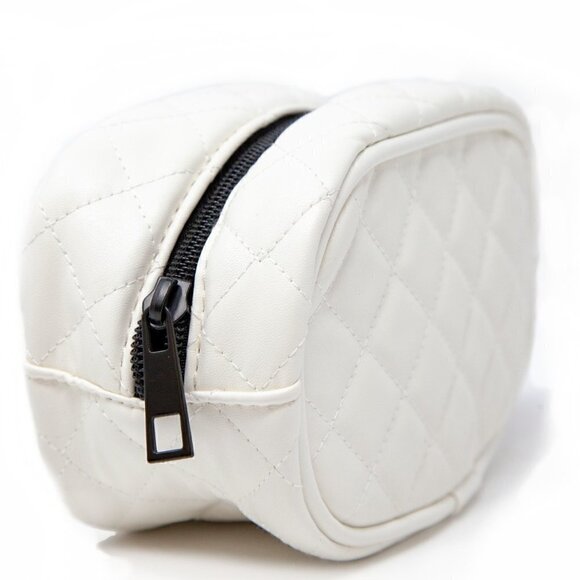 Vegan White Quilted Cosmetic Bag - Picture 3 of 3